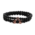 Detail of matte black bead bracelets with rose gold crown and zircon pave ball charms - Crown + Drill Ball 2-Piece Set / Rose Gold