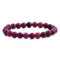 Beaded tiger eye agate bracelet with purple and blue mottled round stones on white background - Purple Blue Mottled