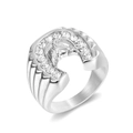 Hip hop style silver stainless steel horse head ring with sparkling crystal inlay - US 8 / Steel