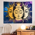 Tapisserie mystique soleil et lune avec étoiles pour décoration murale bohème - Soleil Lune Bleu Violet (200306-7)