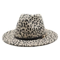 Chapeau fedora classique en laine à imprimé léopard avec bandeau noir et boucle dorée - M (56-58cm) / Beige
