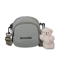 Minimalist bean green crossbody bag with nylon fabric and a cute white plush bear pendant - Green with Shy Bear Charm