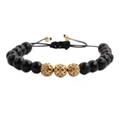 8mm faceted black bead adjustable bracelet with three gold-plated sparkling crystal balls - Faceted Black Beads With Gold Ball / Black