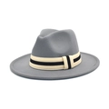 Detail of grey wool fedora hat featuring a black and white striped woven band - M (56-58cm) / Light Gray