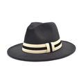 Detailed close-up of the black wool fedora featuring a striped ribbon and textured finish - M (56-58cm) / Dark Gray