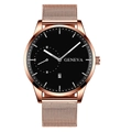 Dettaglio dell'orologio business con cinturino in maglia oro rosa e quadrante nero - Quadrante Nero Cassa Oro Rosa Cinturino Oro Rosa