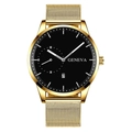 Detail of gold mesh strap and black dial with calendar window on professional watch - Black Dial Gold Case Gold Mesh Strap