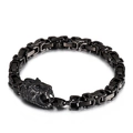 Heren zwarte Byzantijnse schakelarmband met gedetailleerde leeuwenkopsluiting van metaal - Zwart