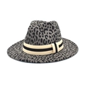 Cappello Fedora grigio con stampa leopardata e nastro a righe per uomo e donna - M (56-58cm) / Grigio