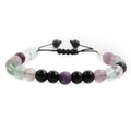 Multicolor natural stone beaded bracelet set with adjustable black drawstring cord - Multicolor Mixed Natural Stone Style