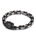 Hip-hop herenarmband met zwarte leeuwenkop en zilverkleurige Byzantijnse schakels - Zwart en Zilver