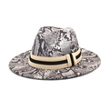 Detail of snake skin print wool fedora hat featuring a stylish striped ribbon band - M (56-58cm) / White