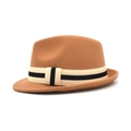 Klassieke camel wollen fedora hoed met gestreepte band en opstaande rand voor de herfststijl - M (56-58cm) / camel