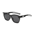Y2K square frame sports sunglasses in glossy black with aerodynamic hollow temples - Black Frame Grey Lens