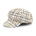 Berretto newsboy bianco in tweed con fibre metalliche dorate e motivo a quadri vintage - M(56-58cm) / Bianco