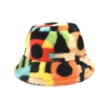 Cappello bucket invernale da donna in peluche con motivo geometrico colorato e finta pelliccia - Colorato
