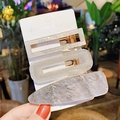 3-piece geometric acrylic hair clips set in marble white and grey with gold metal clips - Cream Silver Marble Dark Gray Set (15#) / 3-Pack