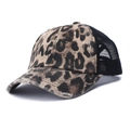 Vintage-Baseballkappe mit Leopardenmuster, schwarzem Netzrücken und Used-Look-Details - Verstellbar / Schwarz Großes Leopardenmuster