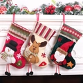 Three decorative Christmas stockings with 3D snowman, reindeer, and Santa Claus hanging on fireplace - Small Long Leg Snowman Stocking (SD-KC2022)