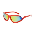 Red aerodynamic Y2K wrap-around sports sunglasses with colorful iridescent lenses - Red Frame Yellow Mercury Lens