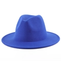 Royal blue wide brim fedora hat in wool felt with a classic flat edge design - M (56-58cm) / Blue