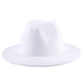 Classic white wool felt fedora hat with wide brim and dented crown for men and women - M (56-58cm) / White