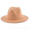 Classic camel brown wool felt fedora hat with a flat wide brim and minimalist design - M (56-58cm) / Camel