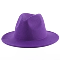 Classic wide brim fedora hat in deep purple wool felt with a flat brim and pinched crown - M (56-58cm) / Purple