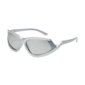 Y2K futuristic wrap-around silver sunglasses for sports and fashion in a 45-degree view - Silver White Frame Silver Mirrored Lens
