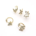Five-piece set of gold butterfly rings with white rhinestones on a white background - One Size / Butterfly Combination Style / KC Gold