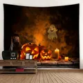 Halloween Wandteppich mit Kürbis und Geist Muster im modernen Wohnzimmer Design - 150x130cm / Kürbis Geist Kerze