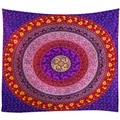Bohemian mandala wall tapestry in purple and red with intricate yellow floral patterns - Mandala Style 7
