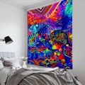 Abstract psychedelic person tapestry with colorful mushroom and forest for wall decor - 150x130cm / Style 2