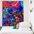 Psychedelic abstract art tapestry with fluorescent trees and surreal faces for room wall decor - Style 5
