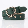 Women's green heart hollow-out belt with heart buckle on a white reflective background - Green