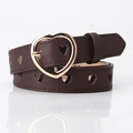 Dark brown leather belt with gold heart-shaped buckle and hollow heart cutouts - Coffee