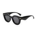 Classic thick black round sunglasses with dark lenses and elegant golden rivet details - Black Frame Grey Lens