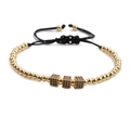 Gold and black beaded bracelet set with micro-paved zircon square charms on black rope - Gold 3 Cubes