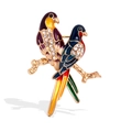 Golden double parrot bird brooch with colorful enamel feathers and rhinestones - Blue Enamel Double Parrot Style (YNCP1538 Blue)