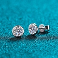 Minimalist S925 sterling silver bubble stud earrings with round moissanite in bezel setting - 925 Silver / 30pt+30pt (Pair 60pt) Moissanite