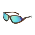 Y2K sporty semi-rimless sunglasses with wrap-around blue-green mirrored lenses - Tea Frame Green Mercury Lens