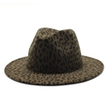 Detail of leopard print wool fedora hat with wide brim and classic pinched crown - M (56-58cm) / Army Green