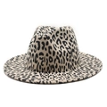 Classic leopard print fedora hat in beige wool felt with a vintage flat brim style - M (56-58cm) / Beige