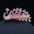 Fermaglio pavone dorato con strass multicolori e cristalli lucenti di qualità - 01# Fenice Colorata