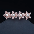 Rose gold snowflake hair clip featuring sparkling rhinestones and elegant white pearls - 13# Four Stars