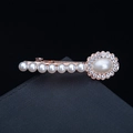 Rose gold hair clip with round pearls and sparkling rhinestone details on black background - 26# Pearl Ruyi
