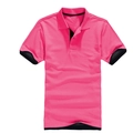 Pink short-sleeved Polo shirt with black contrast trim on collar and sleeves - Rose Red + Black