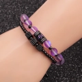 Ensemble de deux bracelets avec perles mates violettes, pierre de lune et zircone - Ensemble Noir Fusil