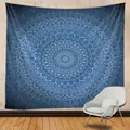 Blue mandala wall tapestry with symmetric geometric patterns for yoga and room decor - Blue Gradient Mandala
