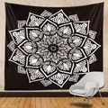 Modern black and white mandala wall tapestry with intricate geometric pattern for yoga decor - Geometric Black White